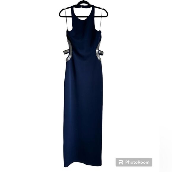 Rare London Dresses & Skirts - RARE LONDON SIZE 10 XL NAVY BLUE HALTER MAXI DRESS SIDE CUT OUT EMBELLISHED
